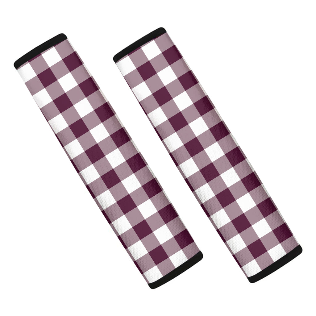 Burgundy And White Check Pattern Print Car Seat Belt Covers