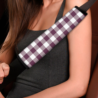 Burgundy And White Check Pattern Print Car Seat Belt Covers