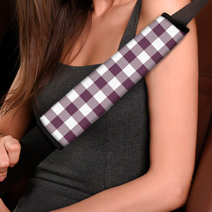 Burgundy And White Check Pattern Print Car Seat Belt Covers