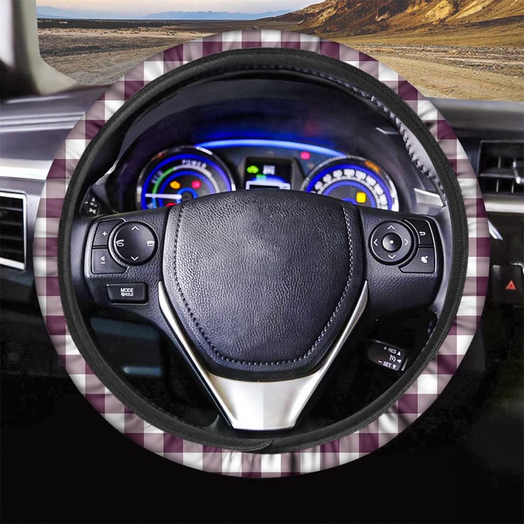 Burgundy And White Check Pattern Print Car Steering Wheel Cover