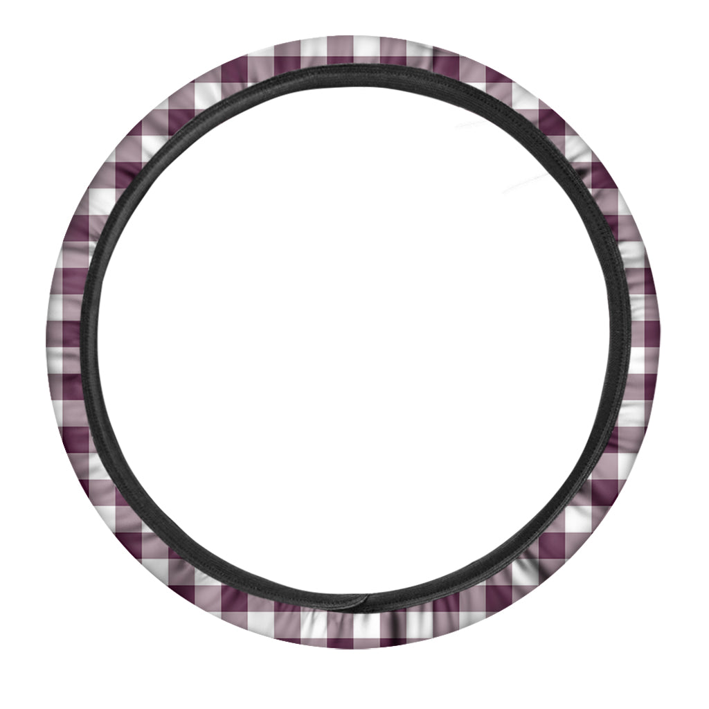 Burgundy And White Check Pattern Print Car Steering Wheel Cover