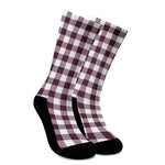 Burgundy And White Check Pattern Print Crew Socks