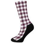 Burgundy And White Check Pattern Print Crew Socks