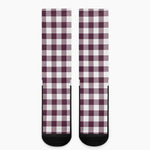 Burgundy And White Check Pattern Print Crew Socks