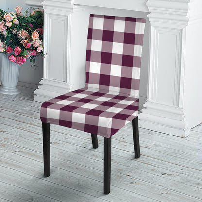 Burgundy And White Check Pattern Print Dining Chair Slipcover