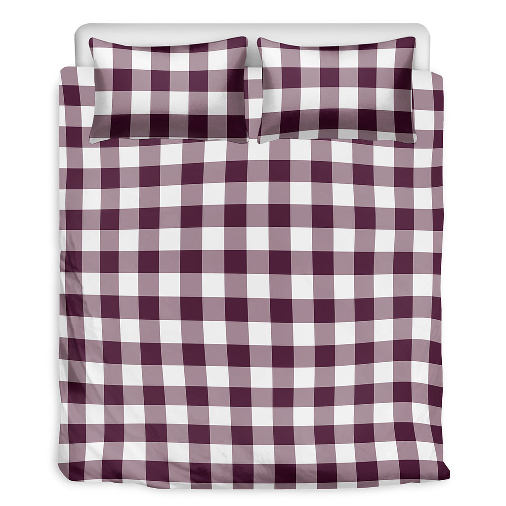 Burgundy And White Check Pattern Print Duvet Cover Bedding Set