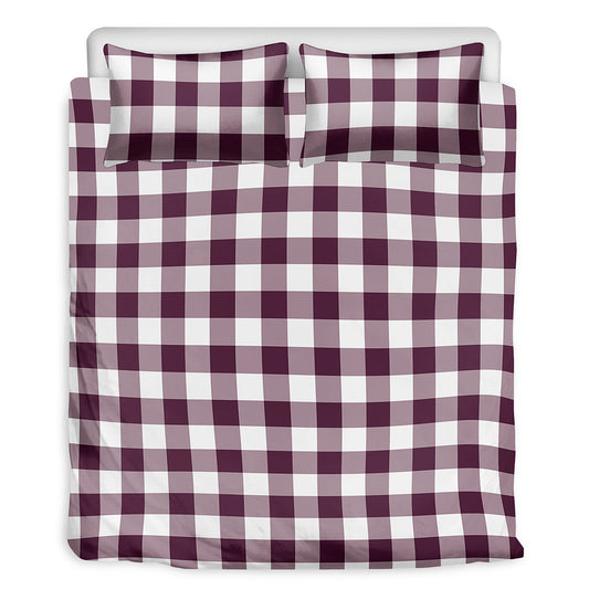 Burgundy And White Check Pattern Print Duvet Cover Bedding Set