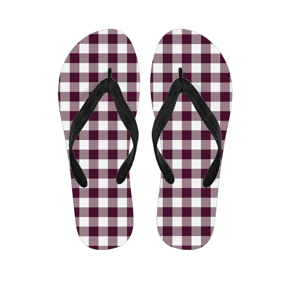 Burgundy And White Check Pattern Print Flip Flops