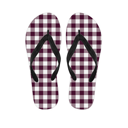 Burgundy And White Check Pattern Print Flip Flops