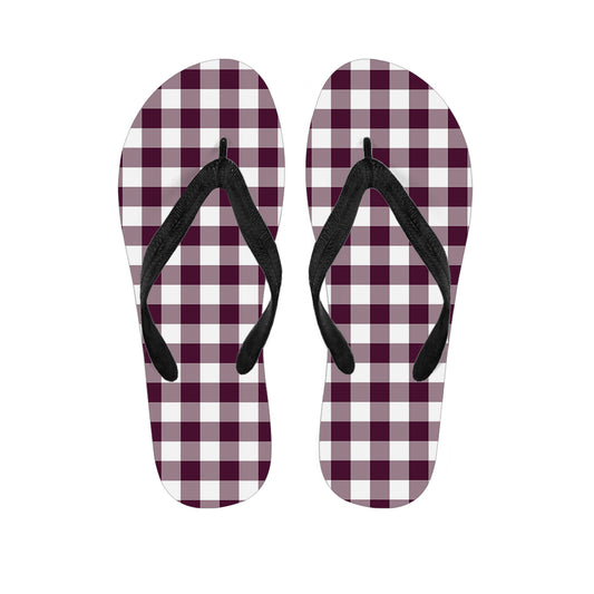 Burgundy And White Check Pattern Print Flip Flops