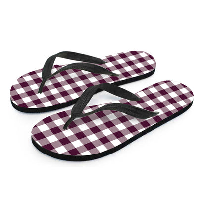 Burgundy And White Check Pattern Print Flip Flops