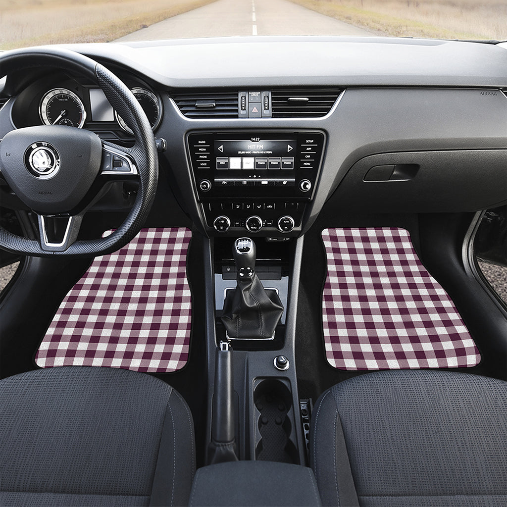 Burgundy And White Check Pattern Print Front and Back Car Floor Mats