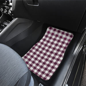 Burgundy And White Check Pattern Print Front and Back Car Floor Mats