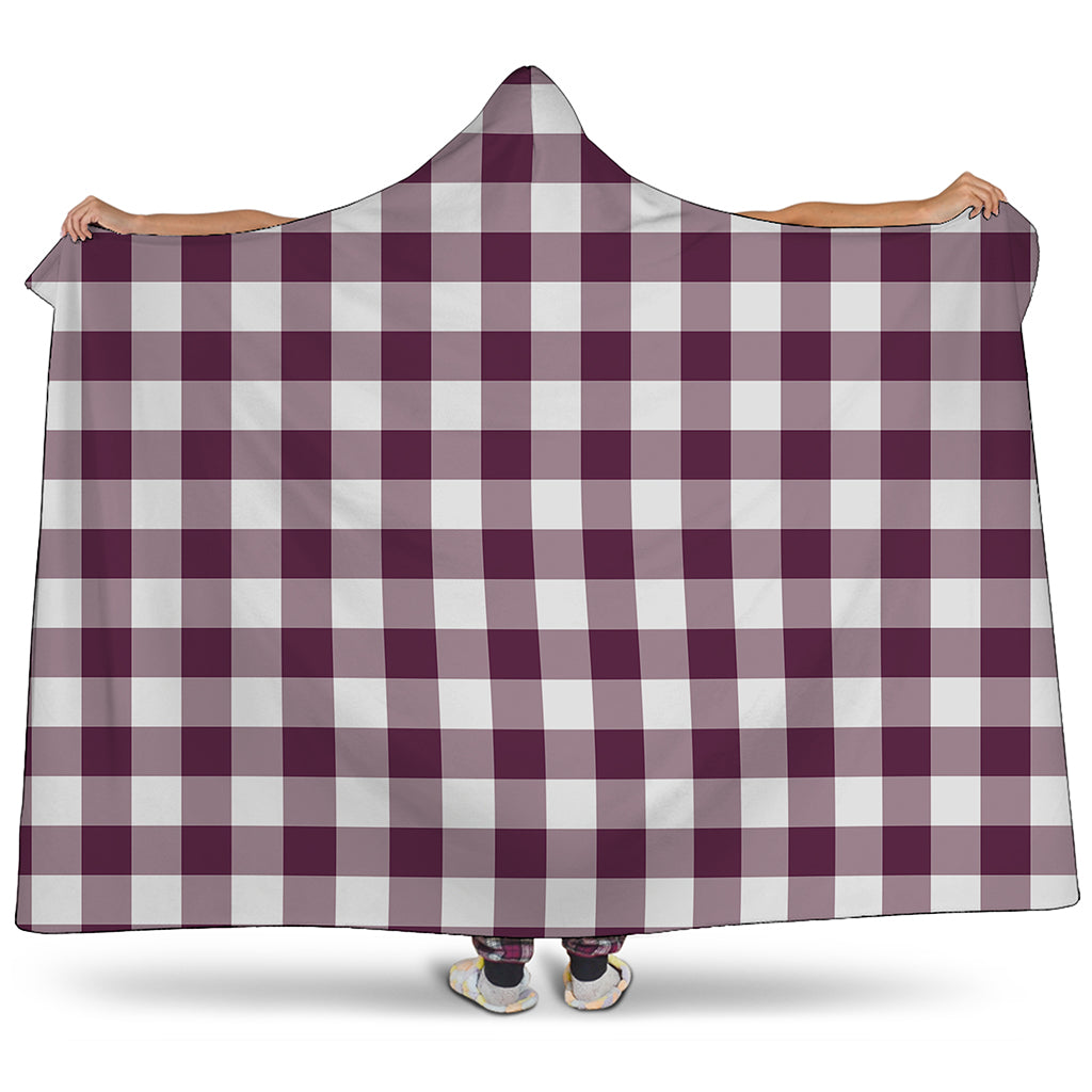 Burgundy And White Check Pattern Print Hooded Blanket