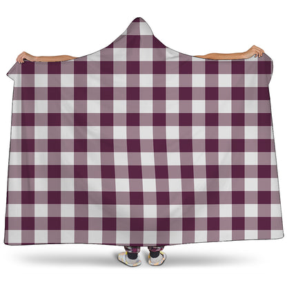 Burgundy And White Check Pattern Print Hooded Blanket