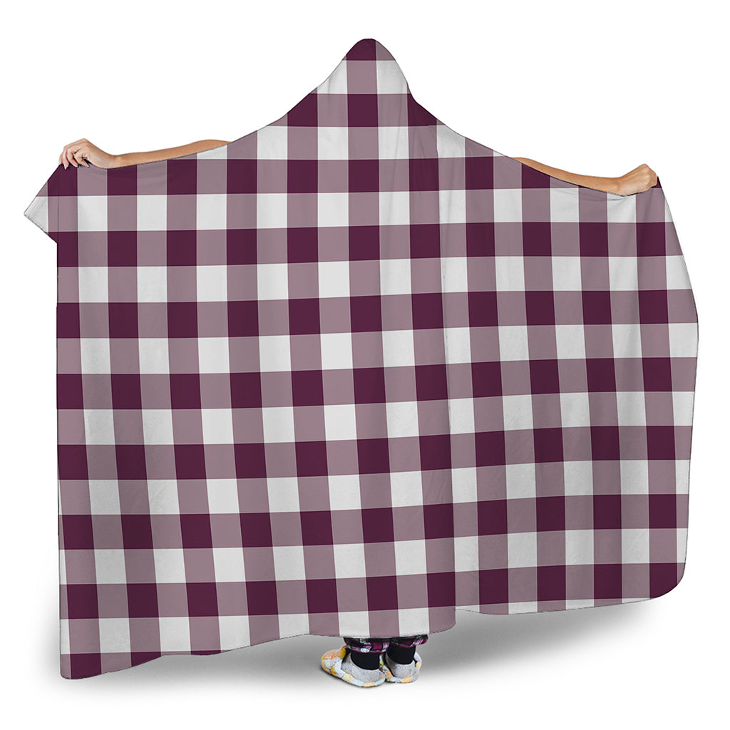 Burgundy And White Check Pattern Print Hooded Blanket