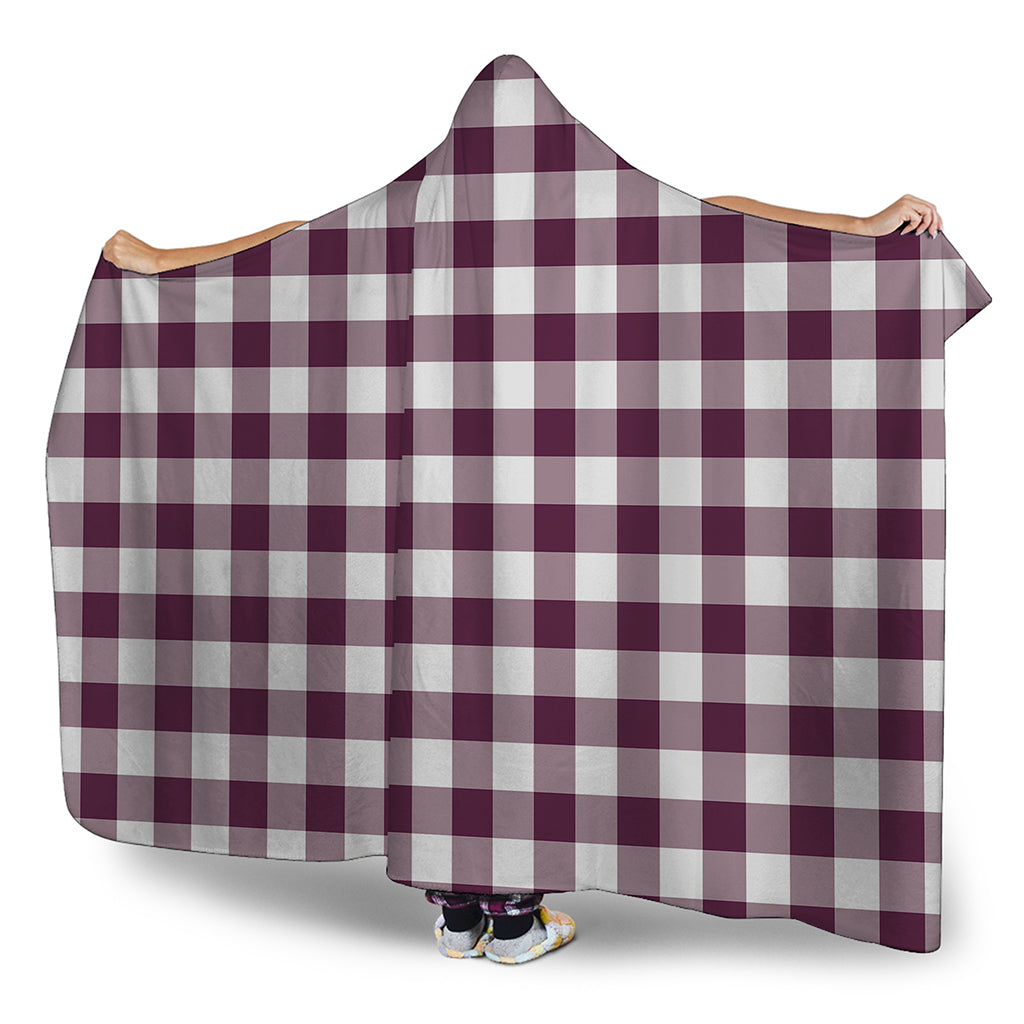 Burgundy And White Check Pattern Print Hooded Blanket