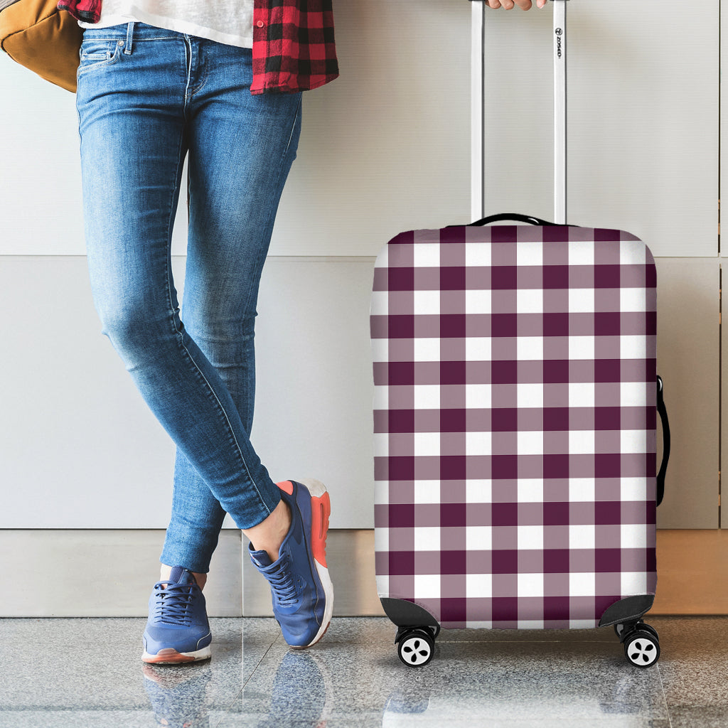 Burgundy And White Check Pattern Print Luggage Cover