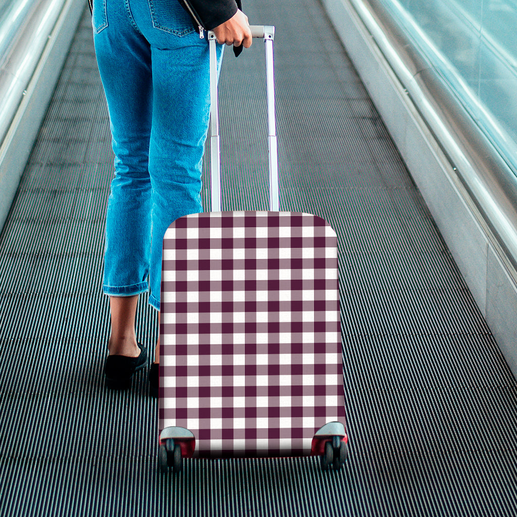 Burgundy And White Check Pattern Print Luggage Cover