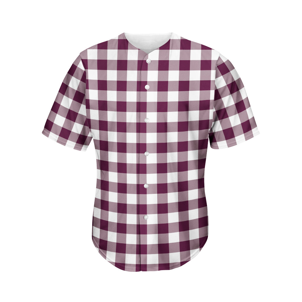 Burgundy And White Check Pattern Print Men's Baseball Jersey