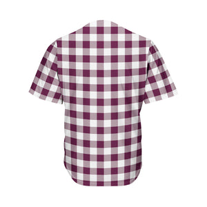 Burgundy And White Check Pattern Print Men's Baseball Jersey