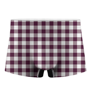 Burgundy And White Check Pattern Print Men's Boxer Briefs