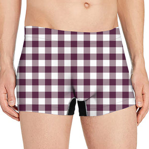 Burgundy And White Check Pattern Print Men's Boxer Briefs