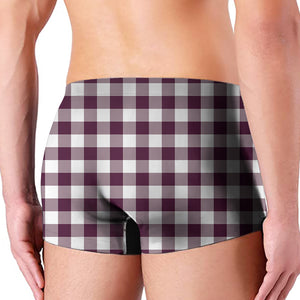 Burgundy And White Check Pattern Print Men's Boxer Briefs