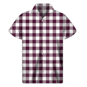 Burgundy And White Check Pattern Print Men's Short Sleeve Shirt