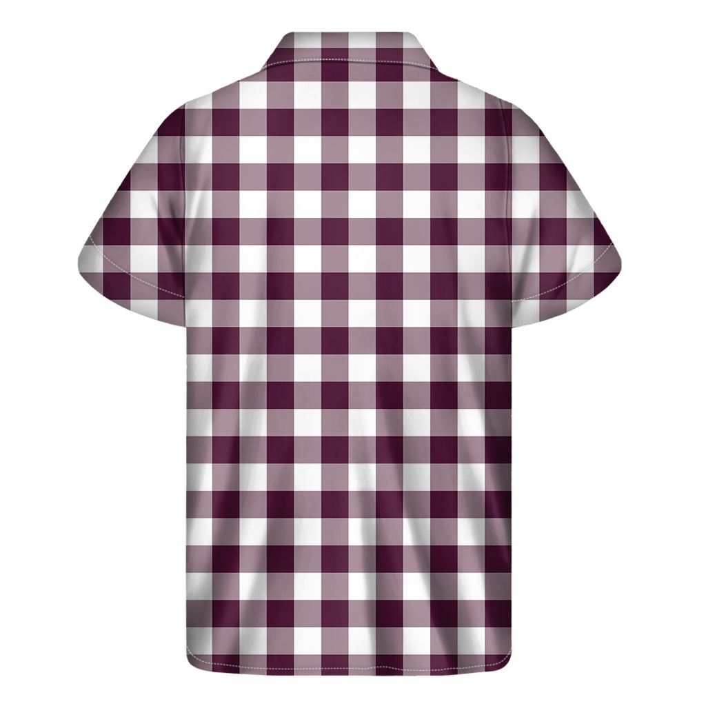 Burgundy And White Check Pattern Print Men's Short Sleeve Shirt