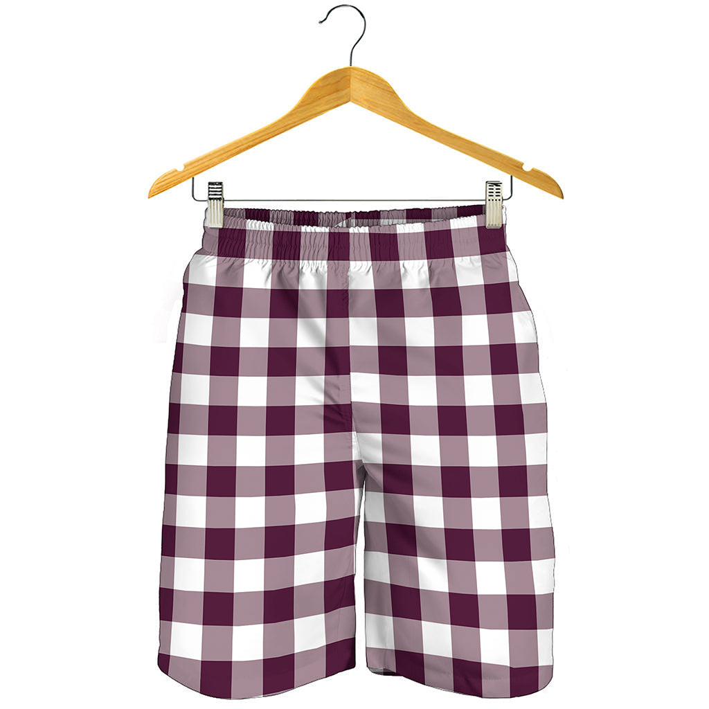 Burgundy And White Check Pattern Print Men's Shorts