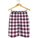 Burgundy And White Check Pattern Print Men's Shorts