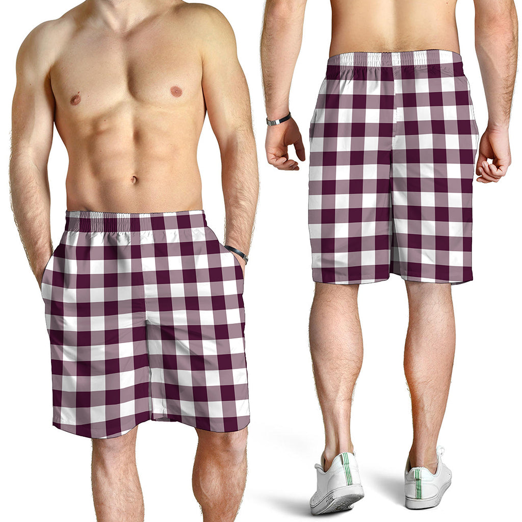 Burgundy And White Check Pattern Print Men's Shorts