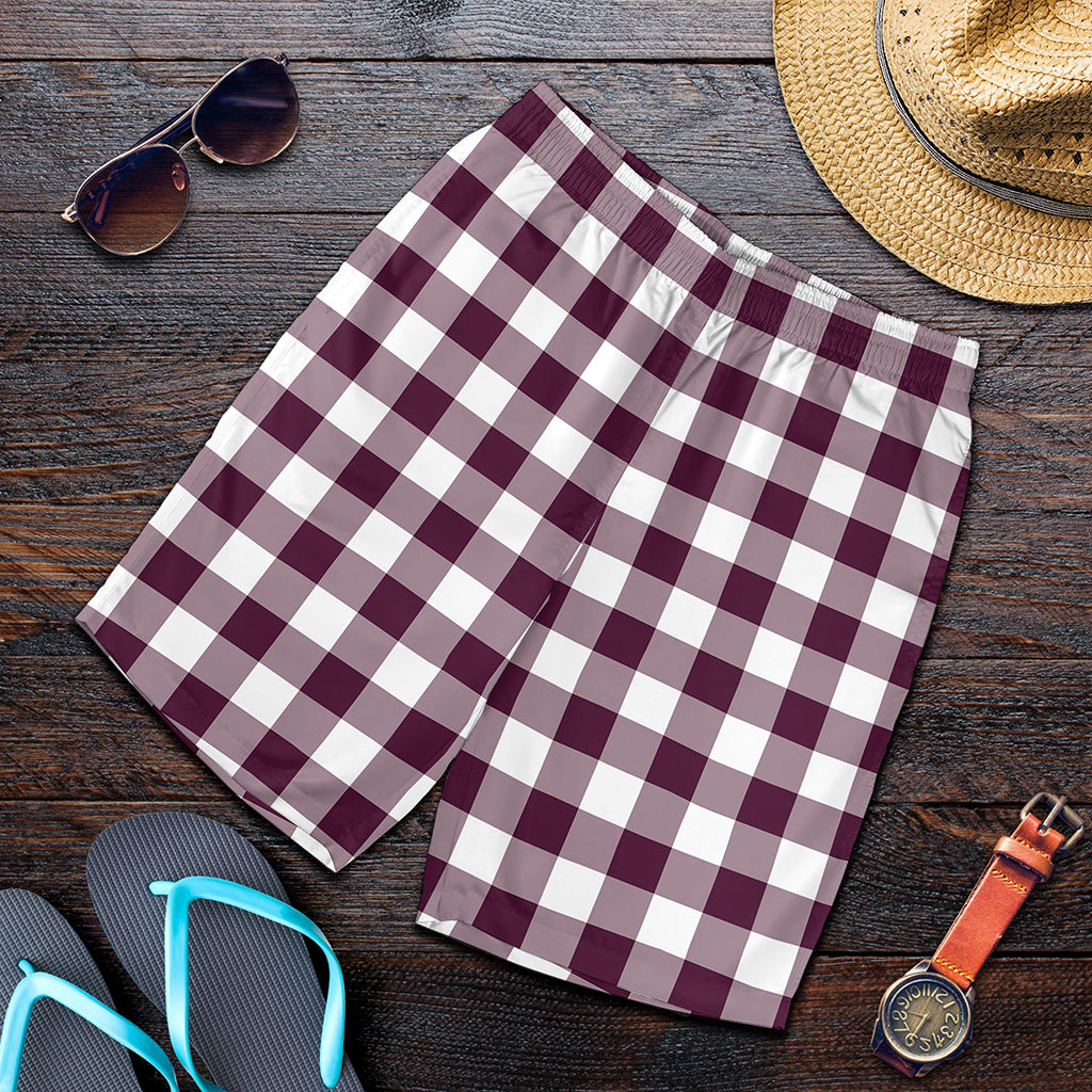 Burgundy And White Check Pattern Print Men's Shorts