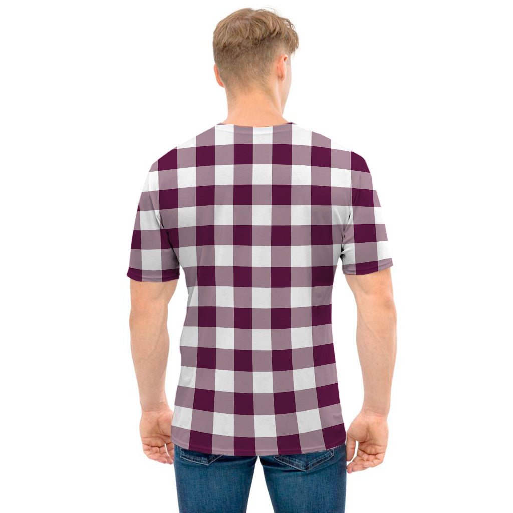 Burgundy And White Check Pattern Print Men's T-Shirt