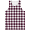 Burgundy And White Check Pattern Print Men's Tank Top