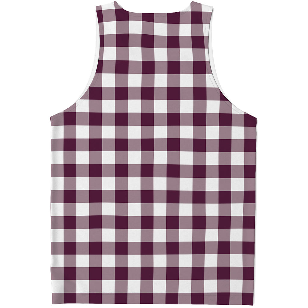 Burgundy And White Check Pattern Print Men's Tank Top