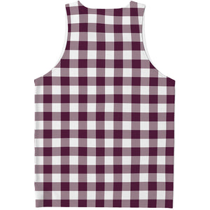 Burgundy And White Check Pattern Print Men's Tank Top