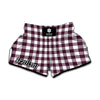 Burgundy And White Check Pattern Print Muay Thai Boxing Shorts