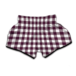 Burgundy And White Check Pattern Print Muay Thai Boxing Shorts