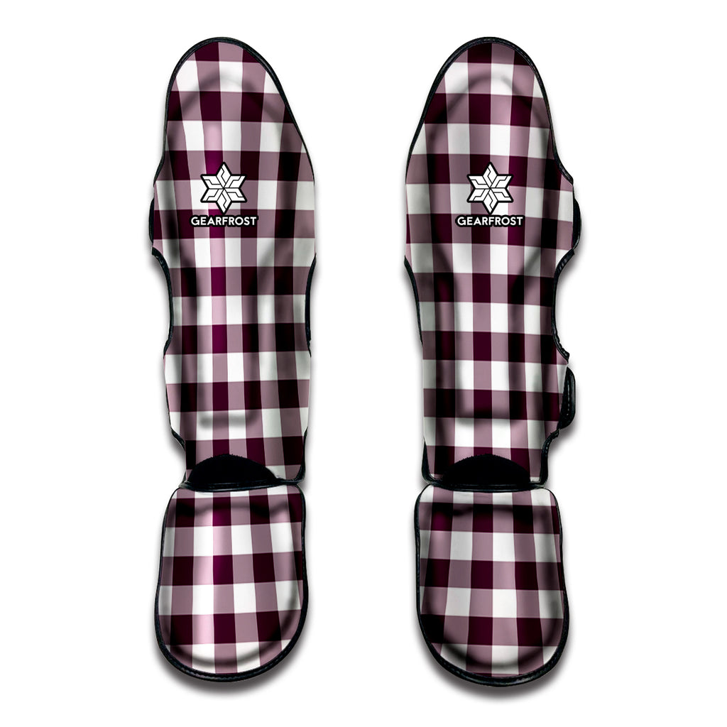 Burgundy And White Check Pattern Print Muay Thai Shin Guard