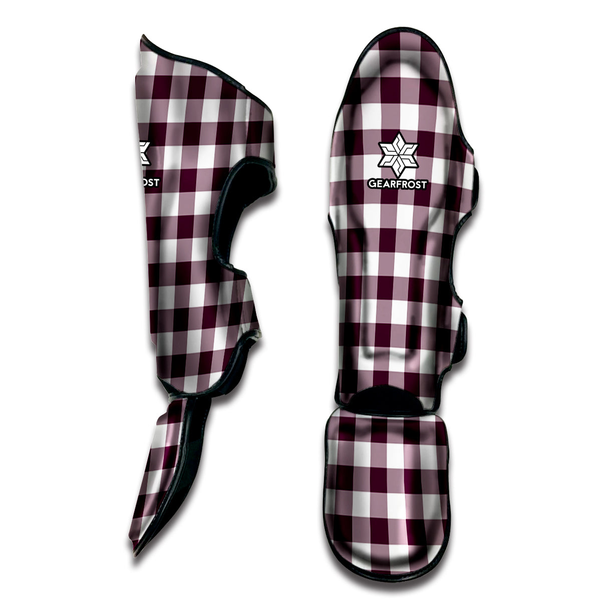 Burgundy And White Check Pattern Print Muay Thai Shin Guard