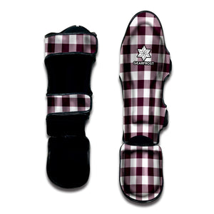 Burgundy And White Check Pattern Print Muay Thai Shin Guard