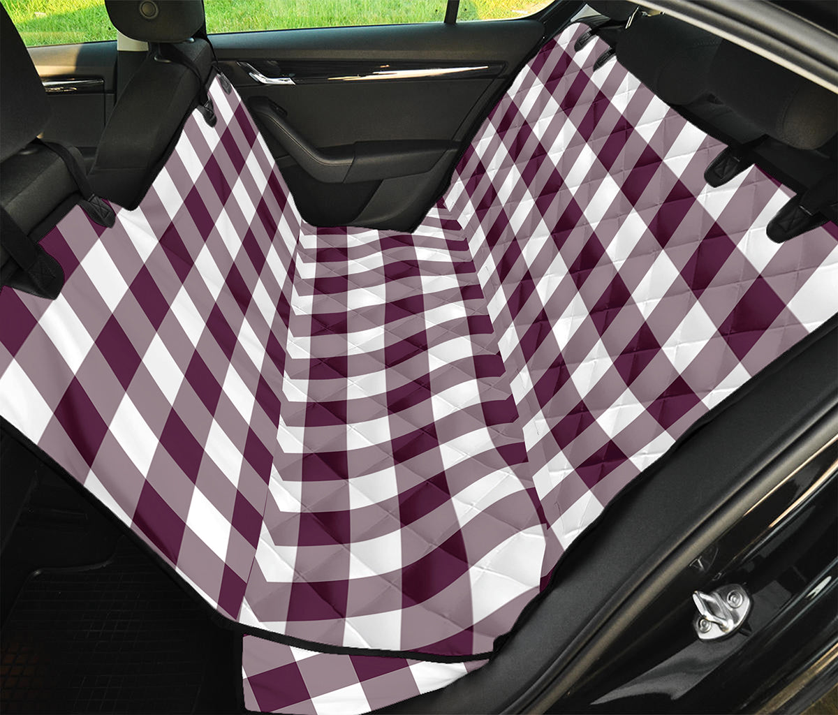 Burgundy And White Check Pattern Print Pet Car Back Seat Cover