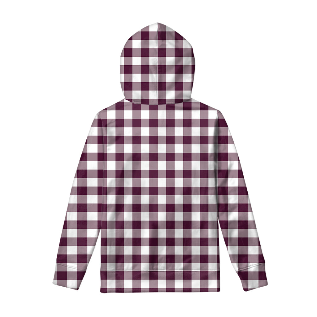 Burgundy And White Check Pattern Print Pullover Hoodie