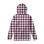 Burgundy And White Check Pattern Print Pullover Hoodie