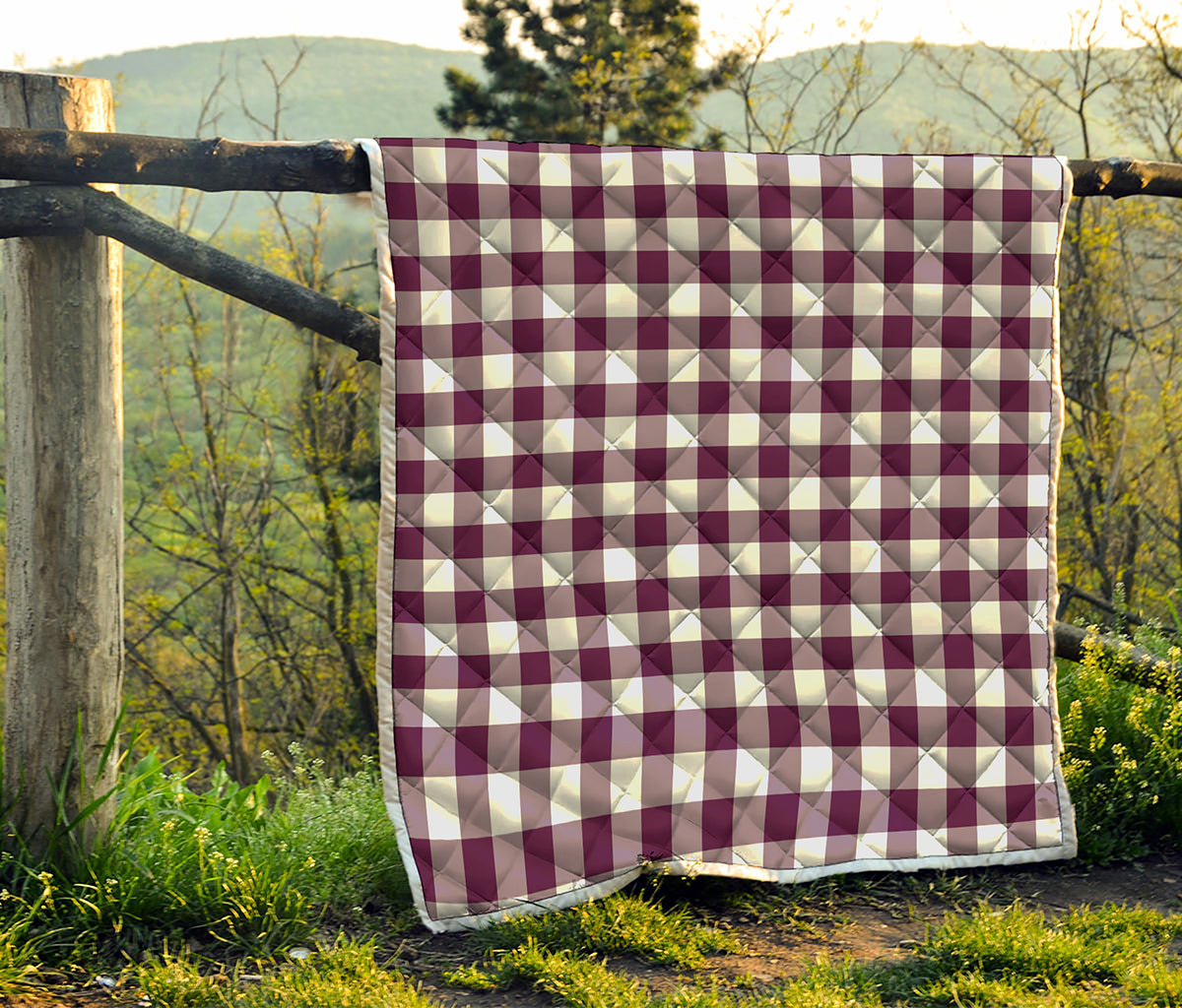 Burgundy And White Check Pattern Print Quilt