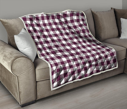 Burgundy And White Check Pattern Print Quilt