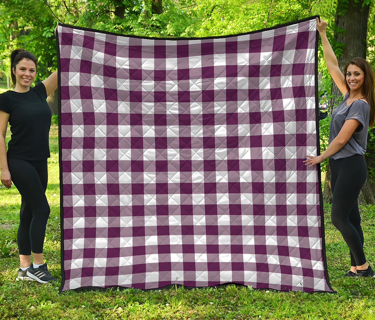 Burgundy And White Check Pattern Print Quilt