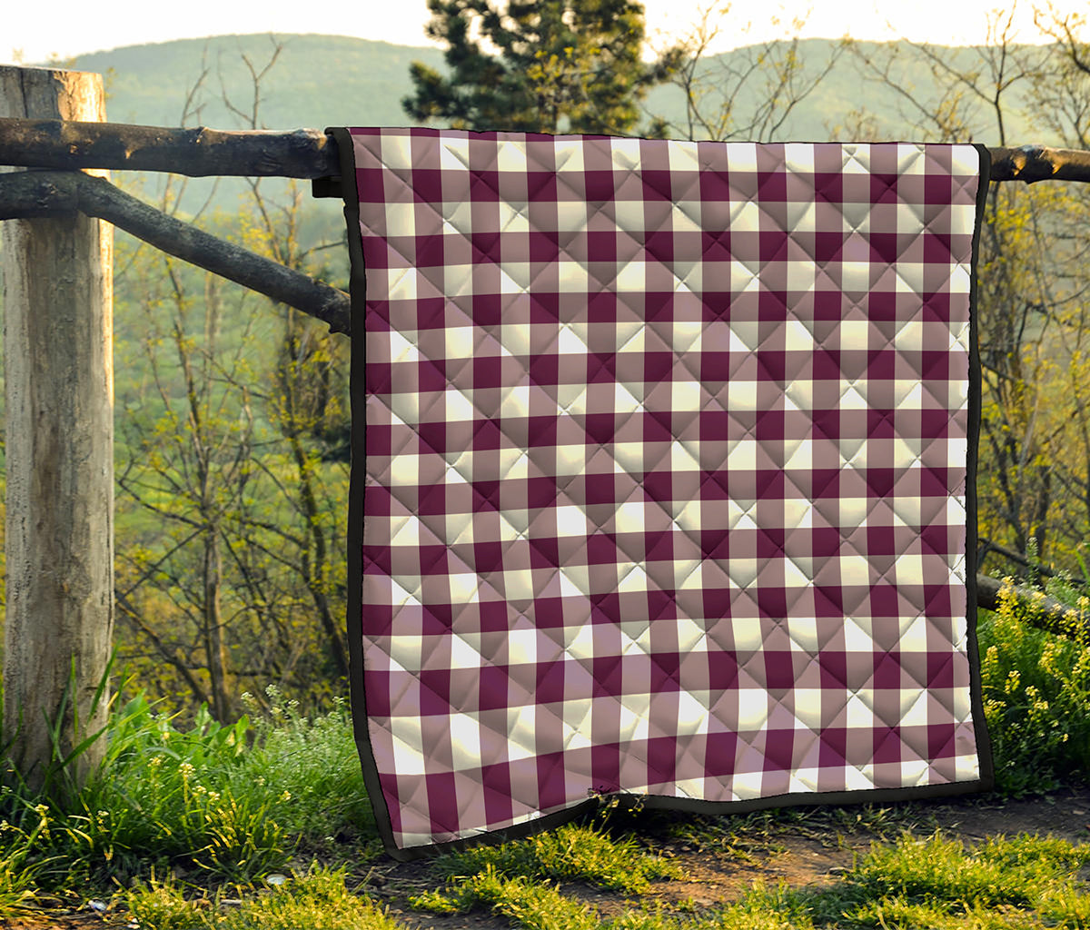 Burgundy And White Check Pattern Print Quilt
